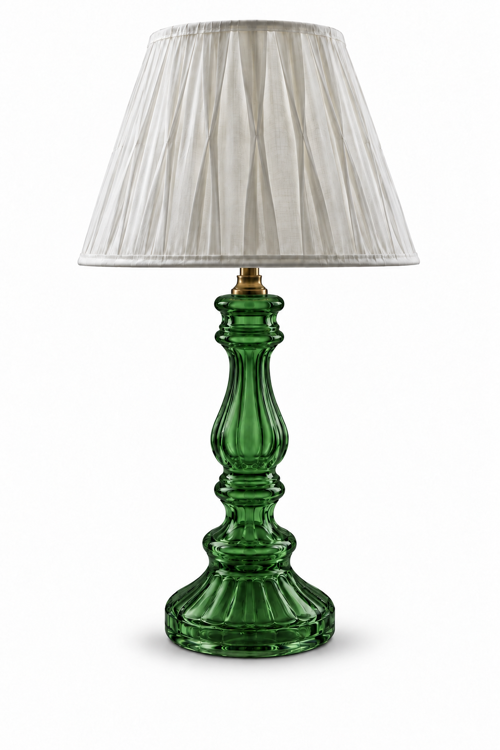 Rangstambh Emerald-Green Fluted-Glass Baluster Table Lamp — Pleated Ivory Shade · SGE-TL-092 · Samrat Glass Emporium — view 2