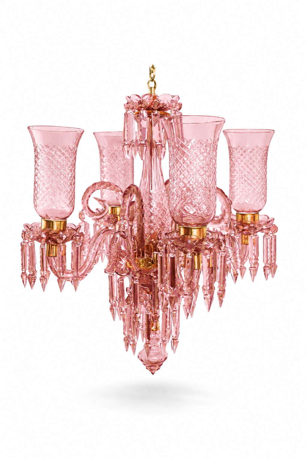 Meher Diamond-Cut Tulip Chandelier — 4-Light Rose Pink · SGE-CH-134 · Samrat Glass Emporium — view 2