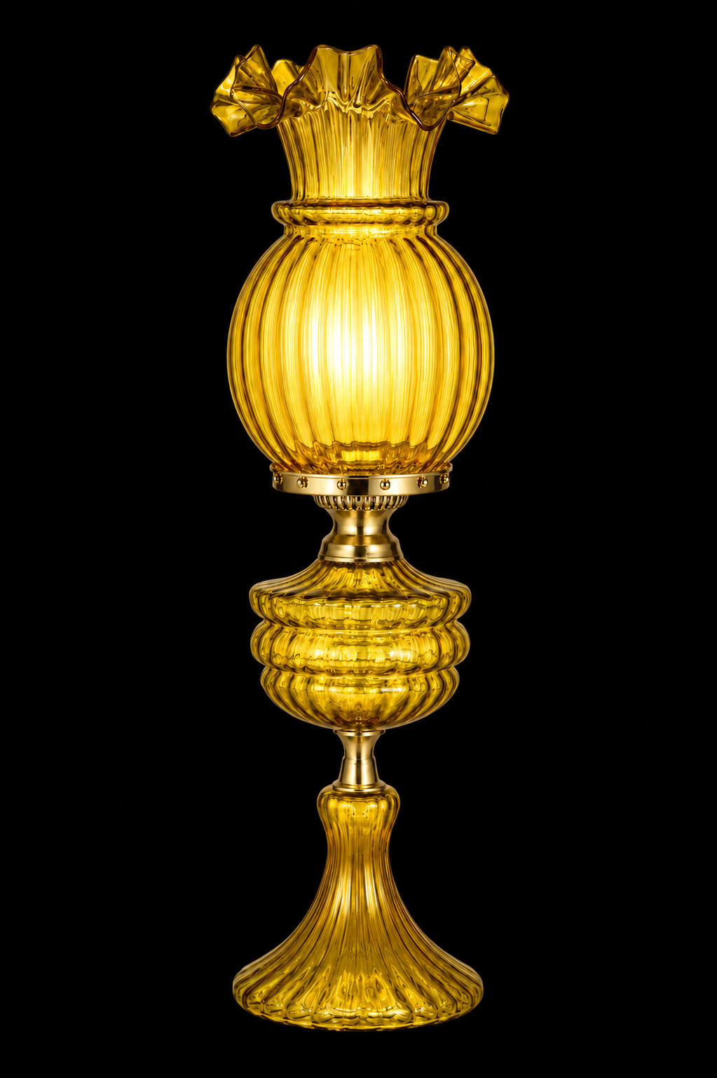 Pankhuri Ribbed Glass Table Lamp — Amber Gold