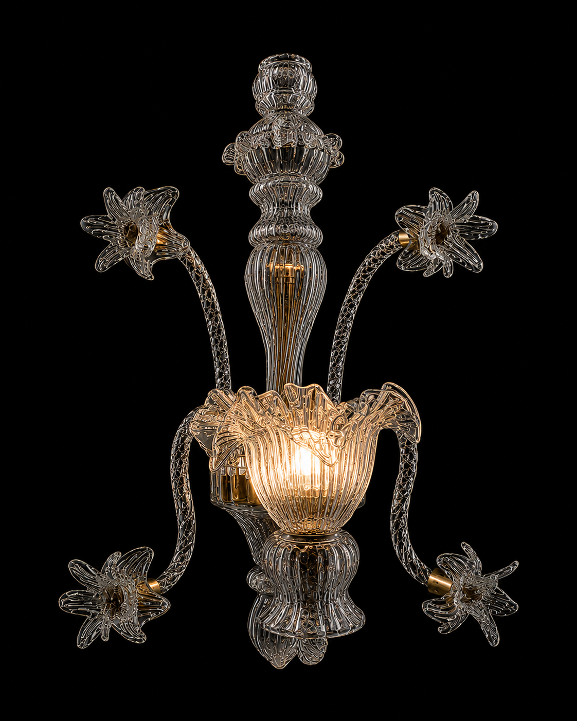 Kanchpushpa Handblown Clear-Glass Botanical Wall Sconce — Five-Flower · Wall Light · SGE-WL-119 · Samrat Glass Emporium
