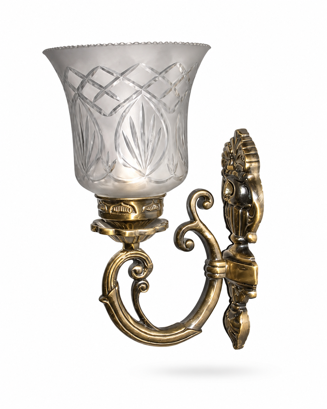 Suryalata Floral-Diamond Cut Frosted Glass Grand Scroll Wall Lamp · Wall Light · SGE-WL-087 · Samrat Glass Emporium — view 2