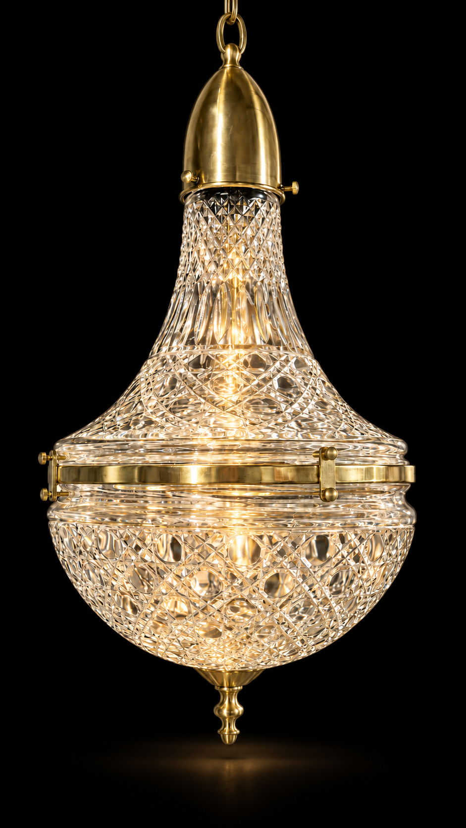 Surahi Bowl Glass Hanging Light — Diamond-Lattice & Oval-Lens Cut · SGE-HL-125 · Samrat Glass Emporium
