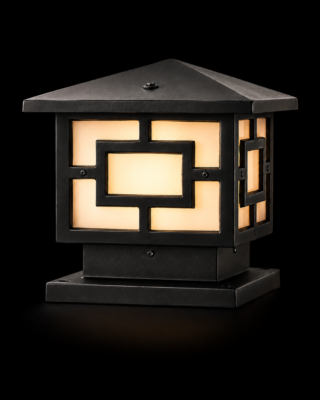 Yantra Greek-Key Matte-Black Gate Pillar Light