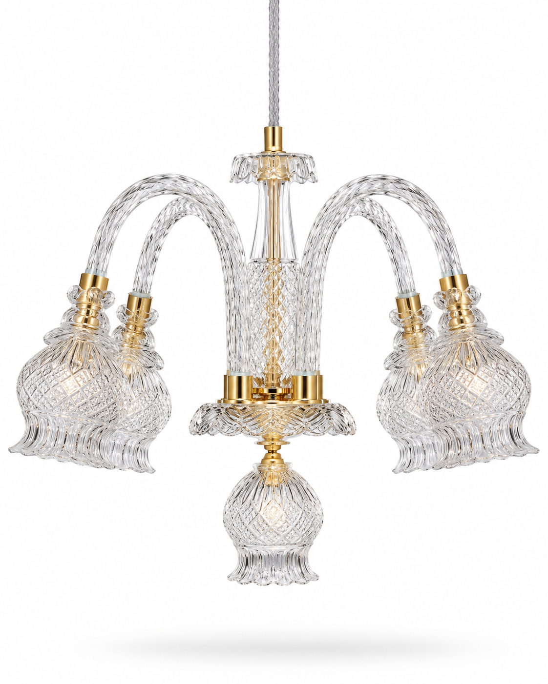 Pushpghanta Diamond-Lattice Bell-Glass Five-Light Chandelier · SGE-CH-143 · Samrat Glass Emporium — view 2