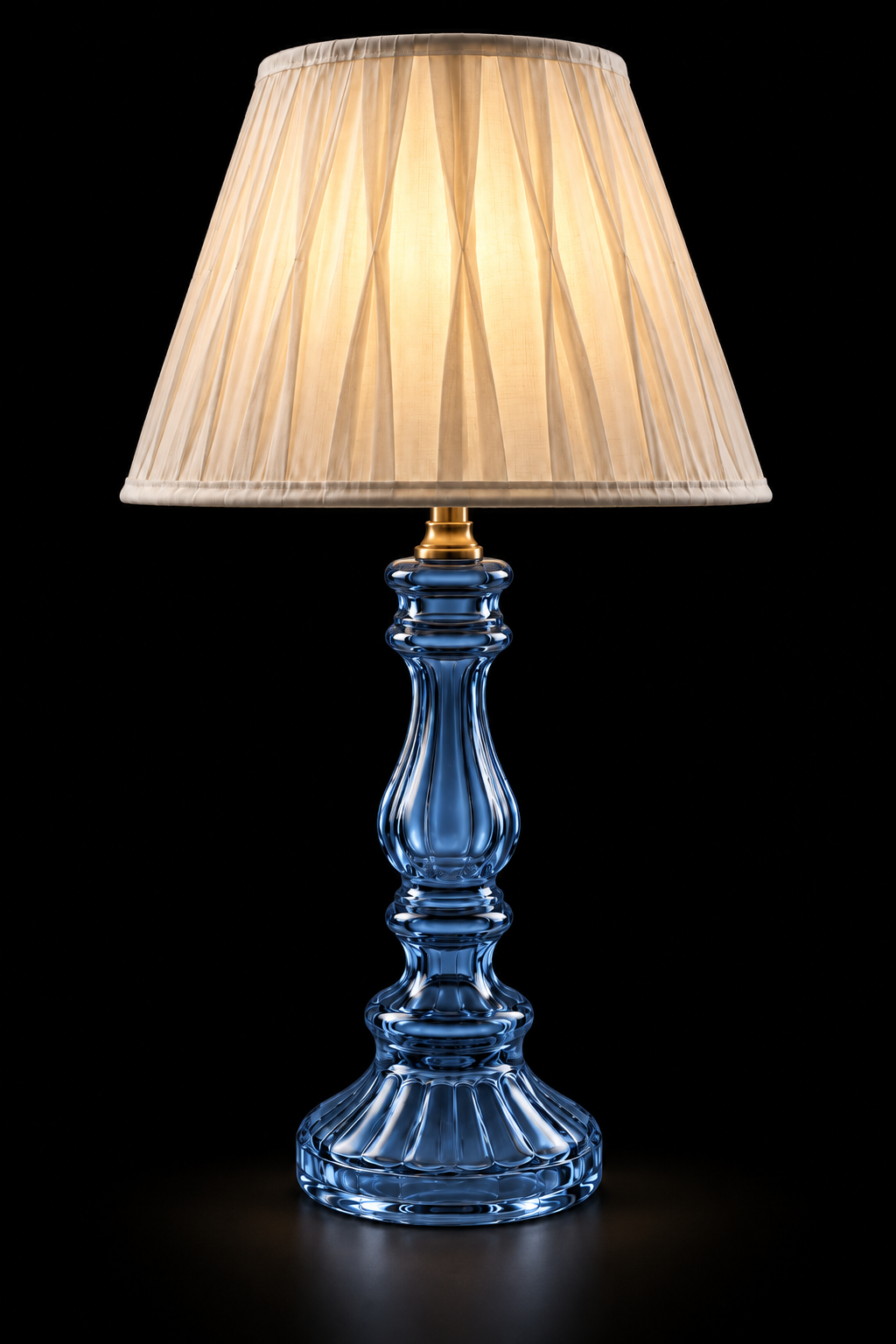 Rangstambh Cobalt-Blue Fluted-Glass Baluster Table Lamp — Pleated Ivory Shade