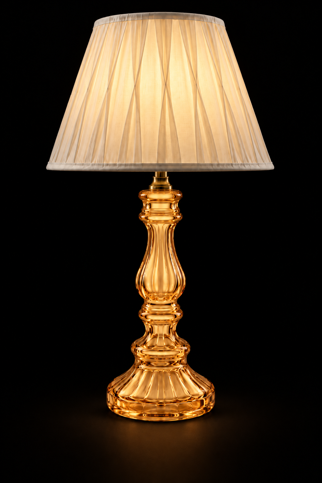 Rangstambh Amber Fluted-Glass Baluster Table Lamp — Pleated Ivory Shade