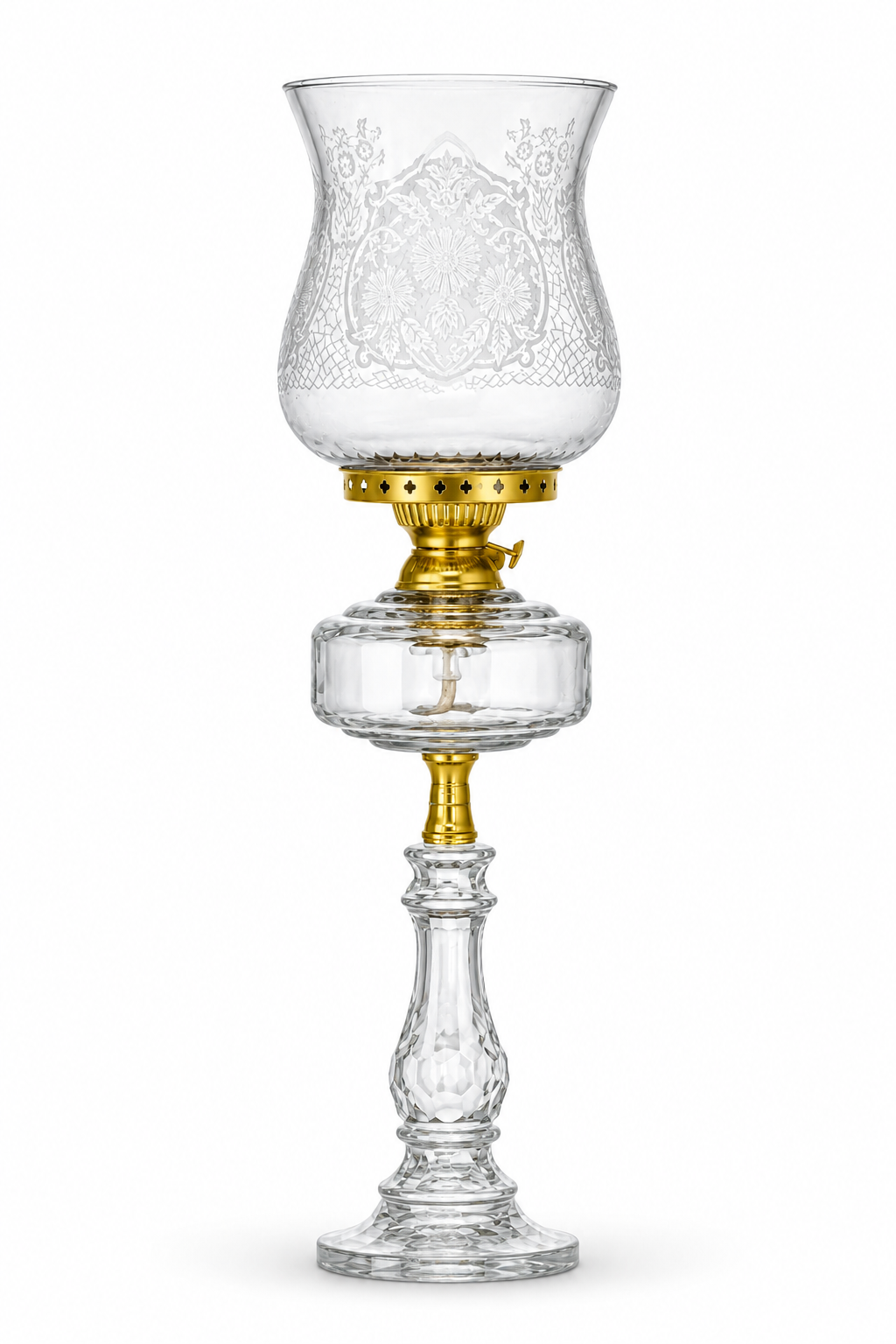 Gulbahar Etched Floral Hurricane Table Lamp — Clear · SGE-TL-069 · Samrat Glass Emporium — view 2