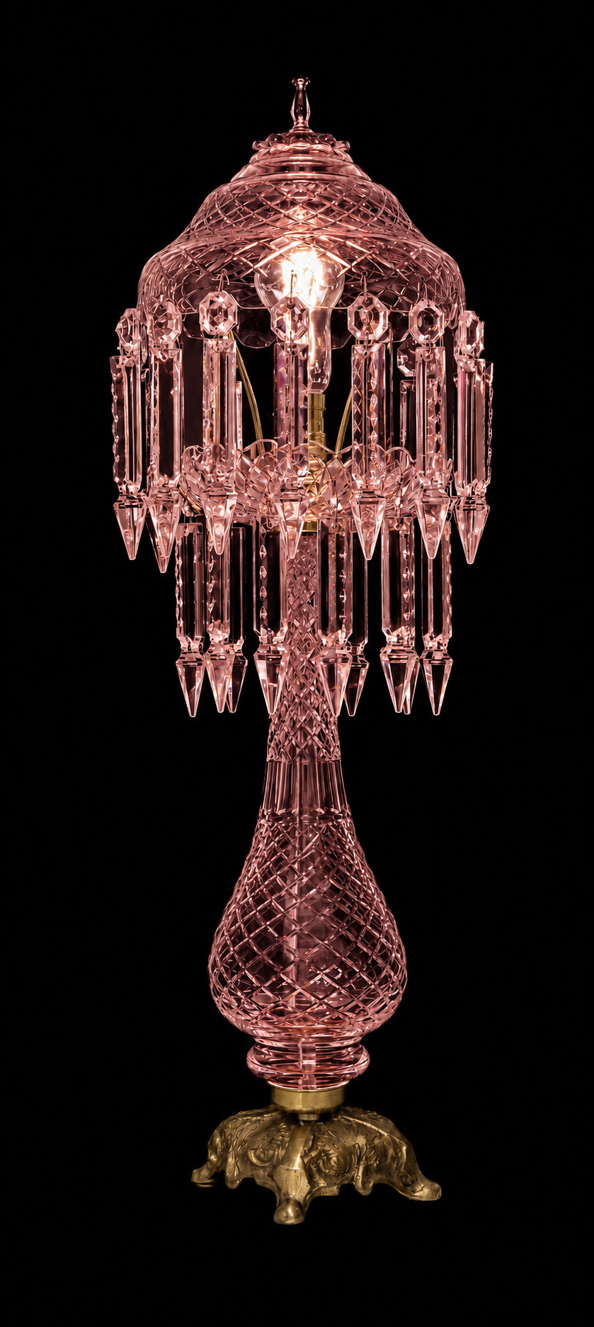 Sheesh Mahal Prism-Canopy Table Lamp — Rose Pink · SGE-TL-041 · Samrat Glass Emporium