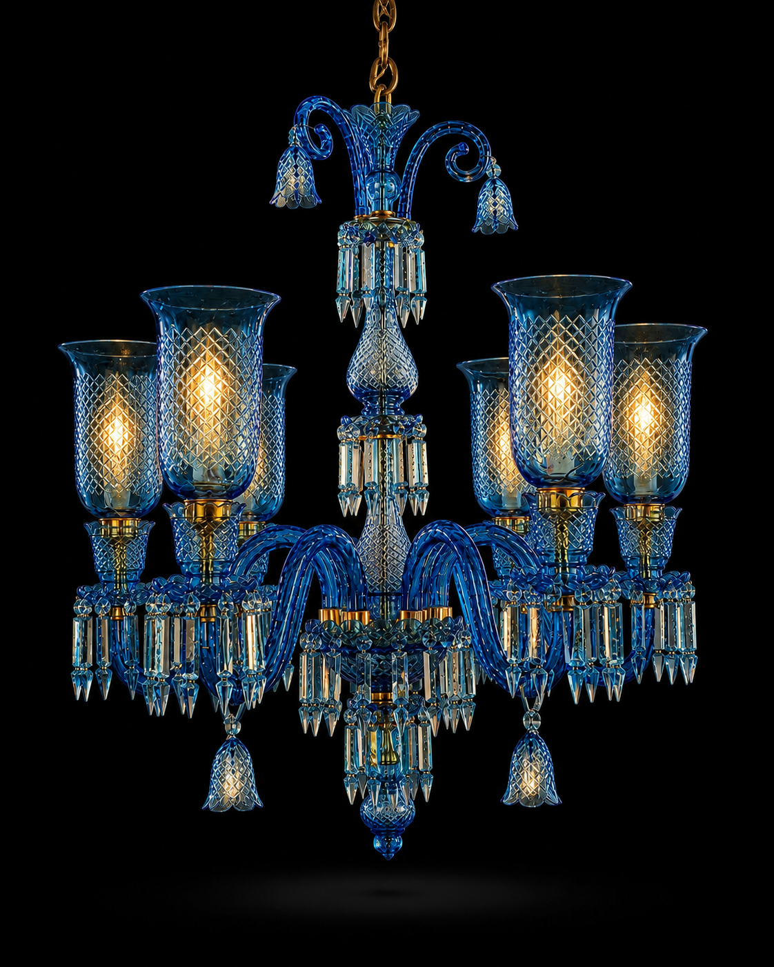 Neelkanth Diamond-Cut Cobalt Six-Light Chandelier