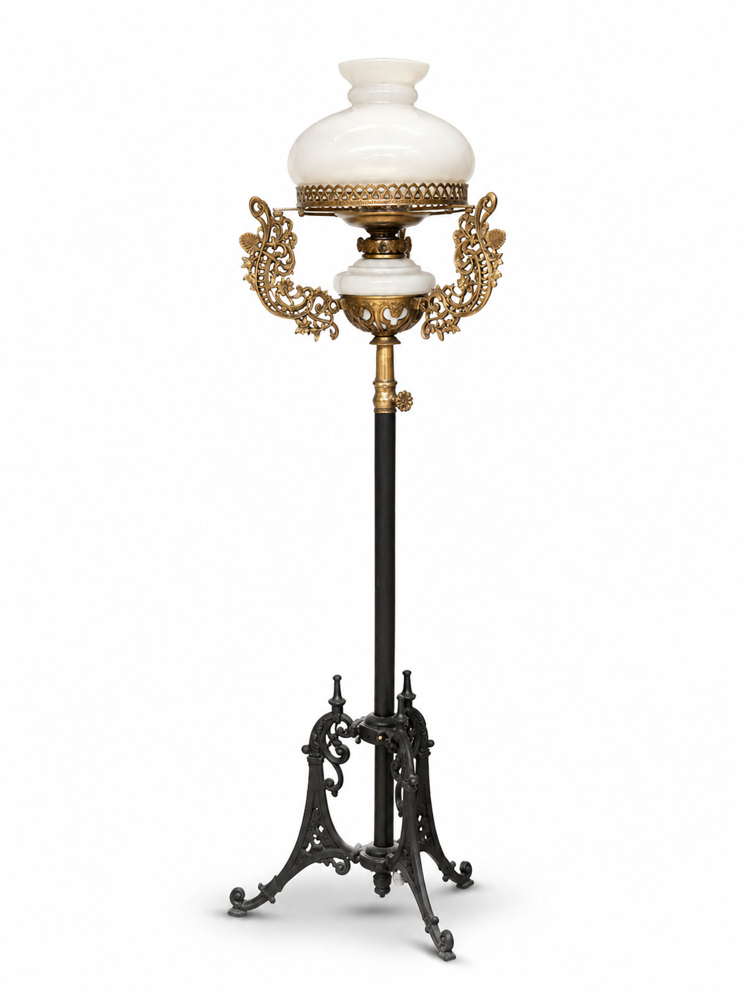 Fanoos Opal Glass Heritage Floor Lamp — Ornate Tripod · SGE-FL-013 · Samrat Glass Emporium — view 2