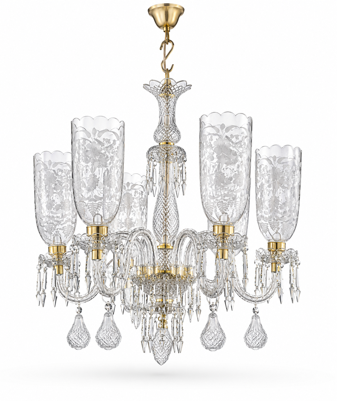 Pushpajaal Floral-Etched Six-Light Crystal Chandelier · SGE-CH-038 · Samrat Glass Emporium — view 2