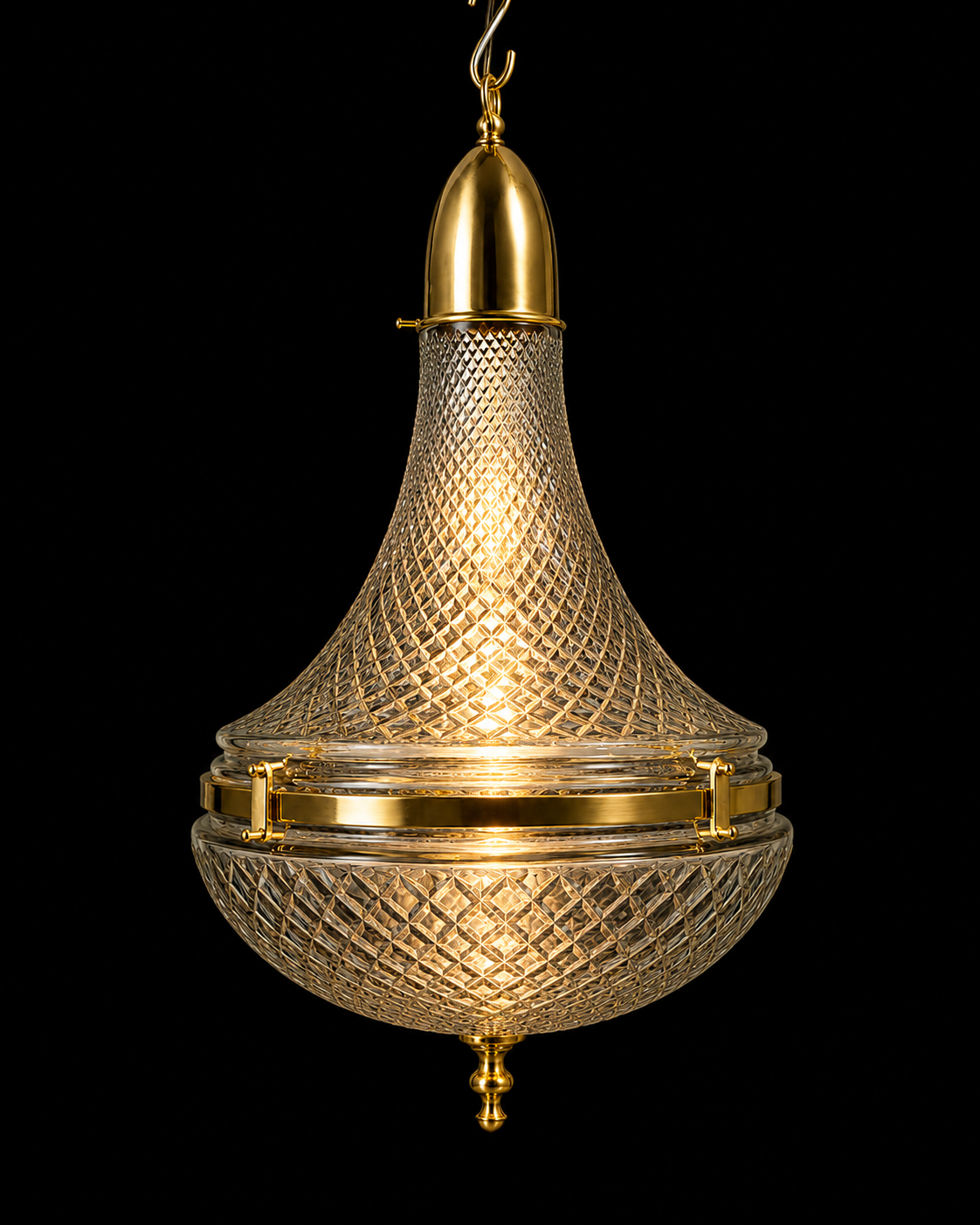 Surahi Bowl Glass Hanging Light — Diamond-Cut · SGE-HL-010 · Samrat Glass Emporium