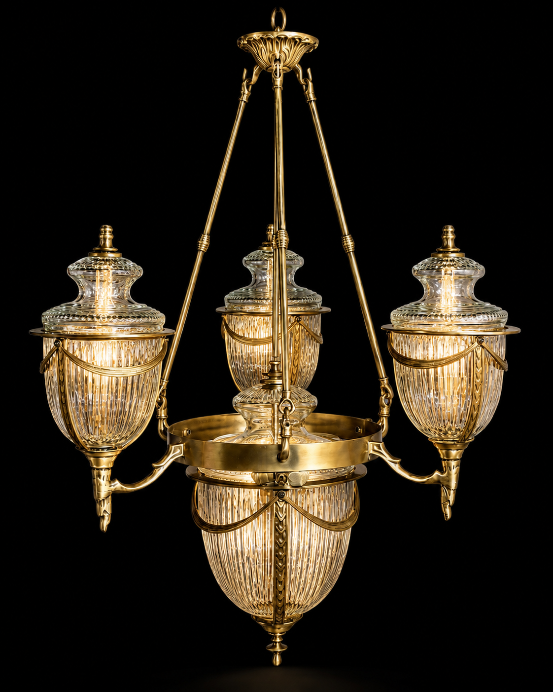 Rajsi Flute-Cut Glass Chandelier — Four-Light Urn