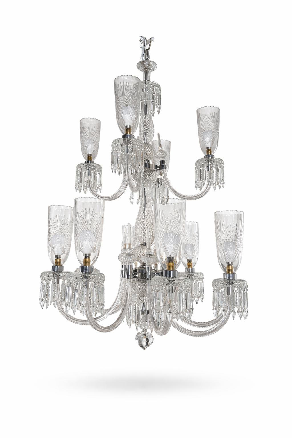 Noorvastra Etched-Tulip Twelve-Light Two-Tier Crystal Chandelier · SGE-CH-002 · Samrat Glass Emporium — view 2