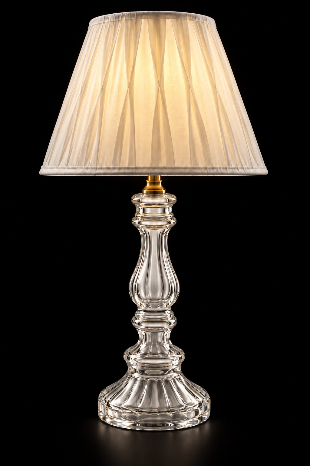 Rangstambh Clear Fluted-Glass Baluster Table Lamp — Pleated Ivory Shade