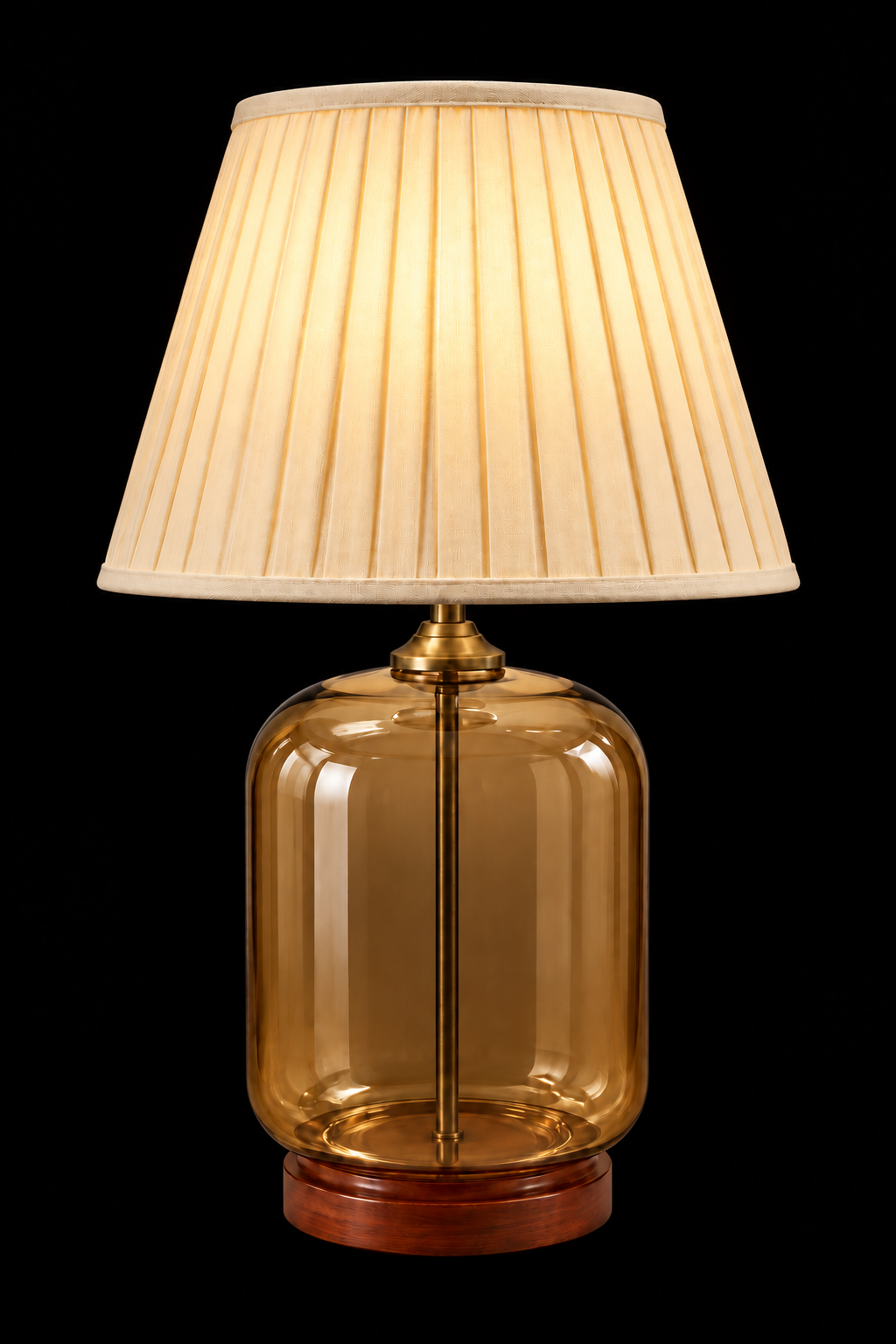 Luster-Golden Glass Cylinder Table Lamp — Seamless Body & Pleated Ivory Shade · SGE-TL-095 · Samrat Glass Emporium
