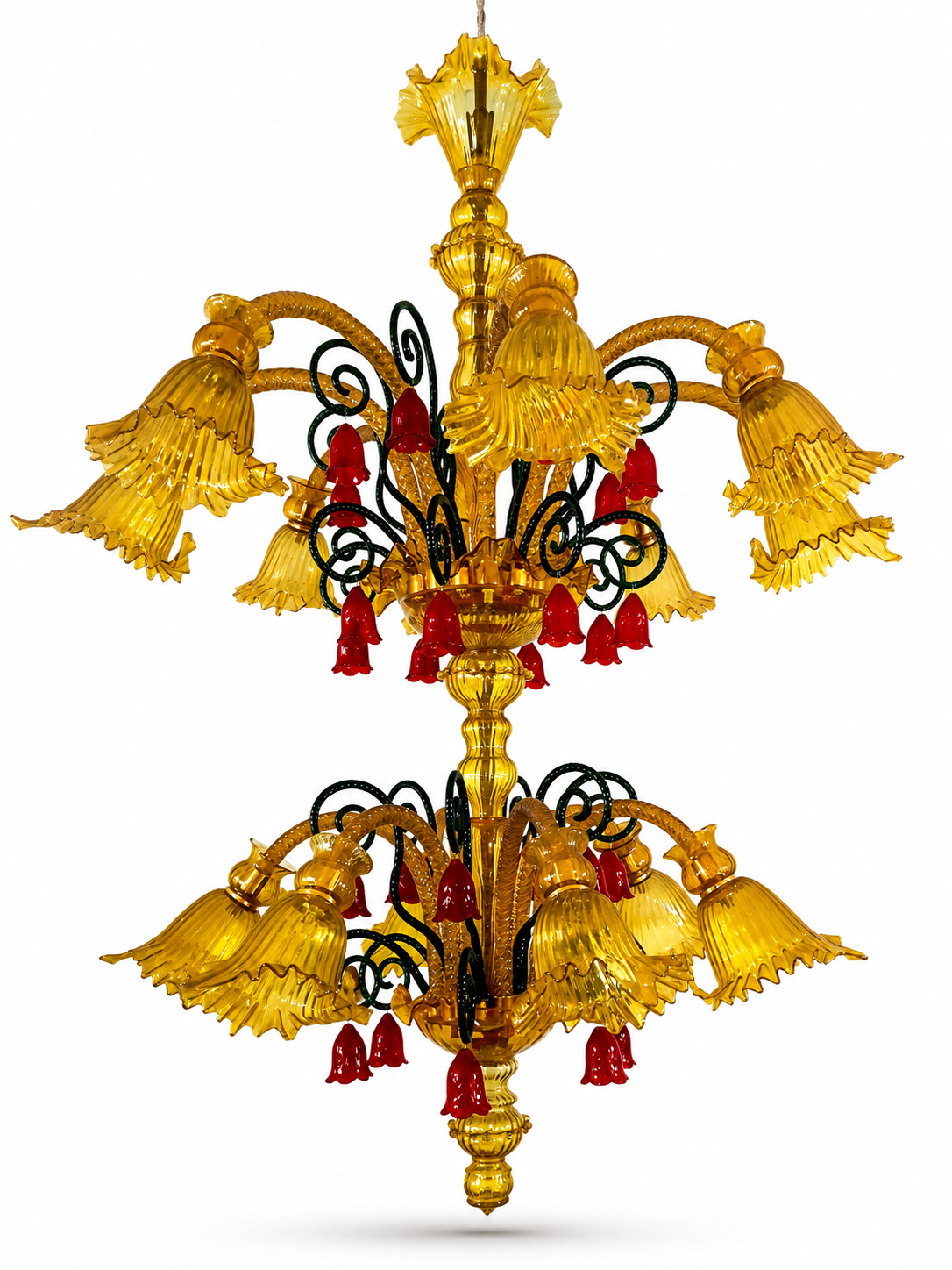 Gulzar Amber-Ruby Nine-Light Two-Tier Glass Chandelier · SGE-CH-075 · Samrat Glass Emporium — view 2