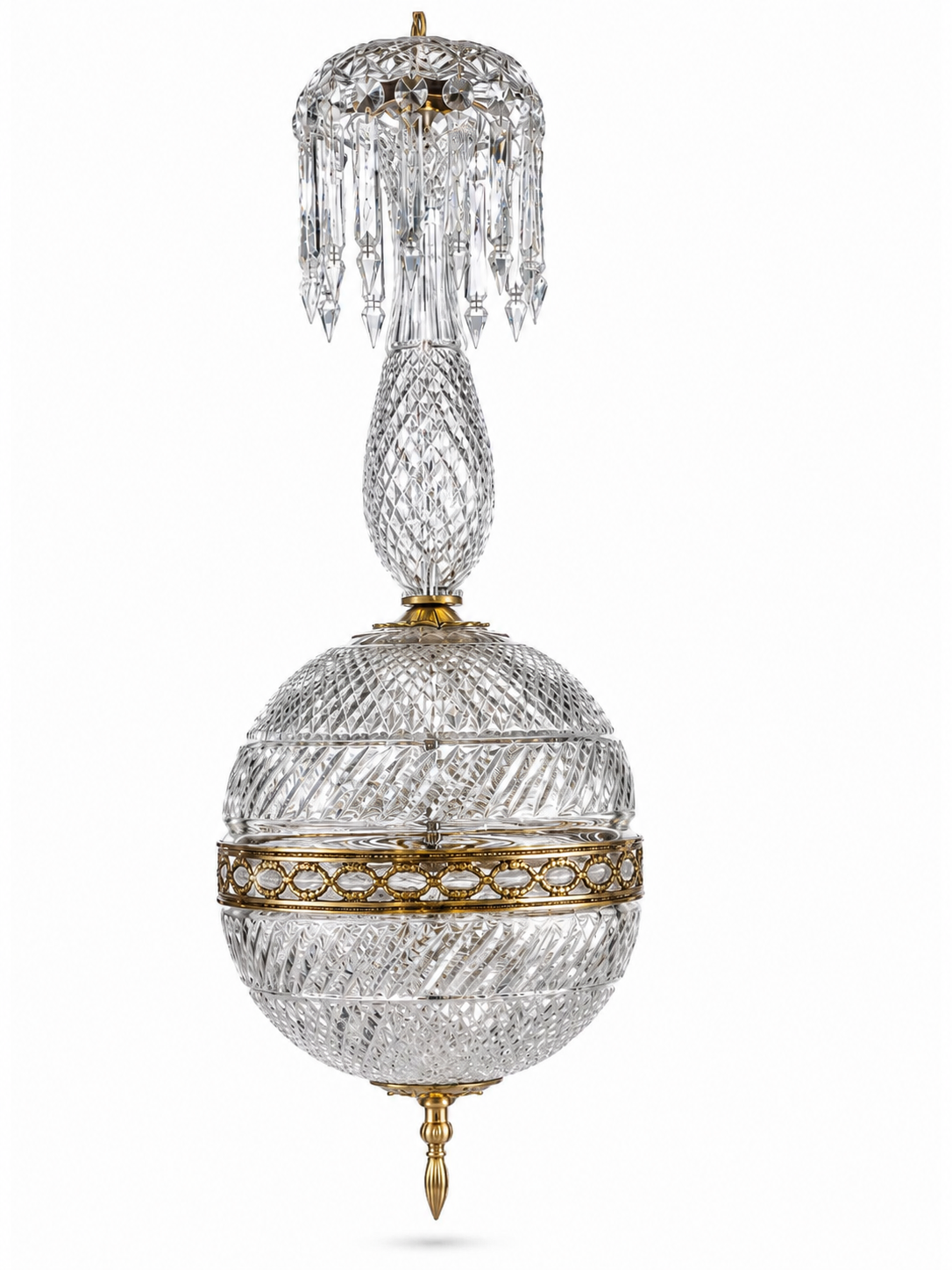 Golak Glass Globe Hanging Light — Diamond-Cut Prism Spire · SGE-HL-068 · Samrat Glass Emporium — view 2