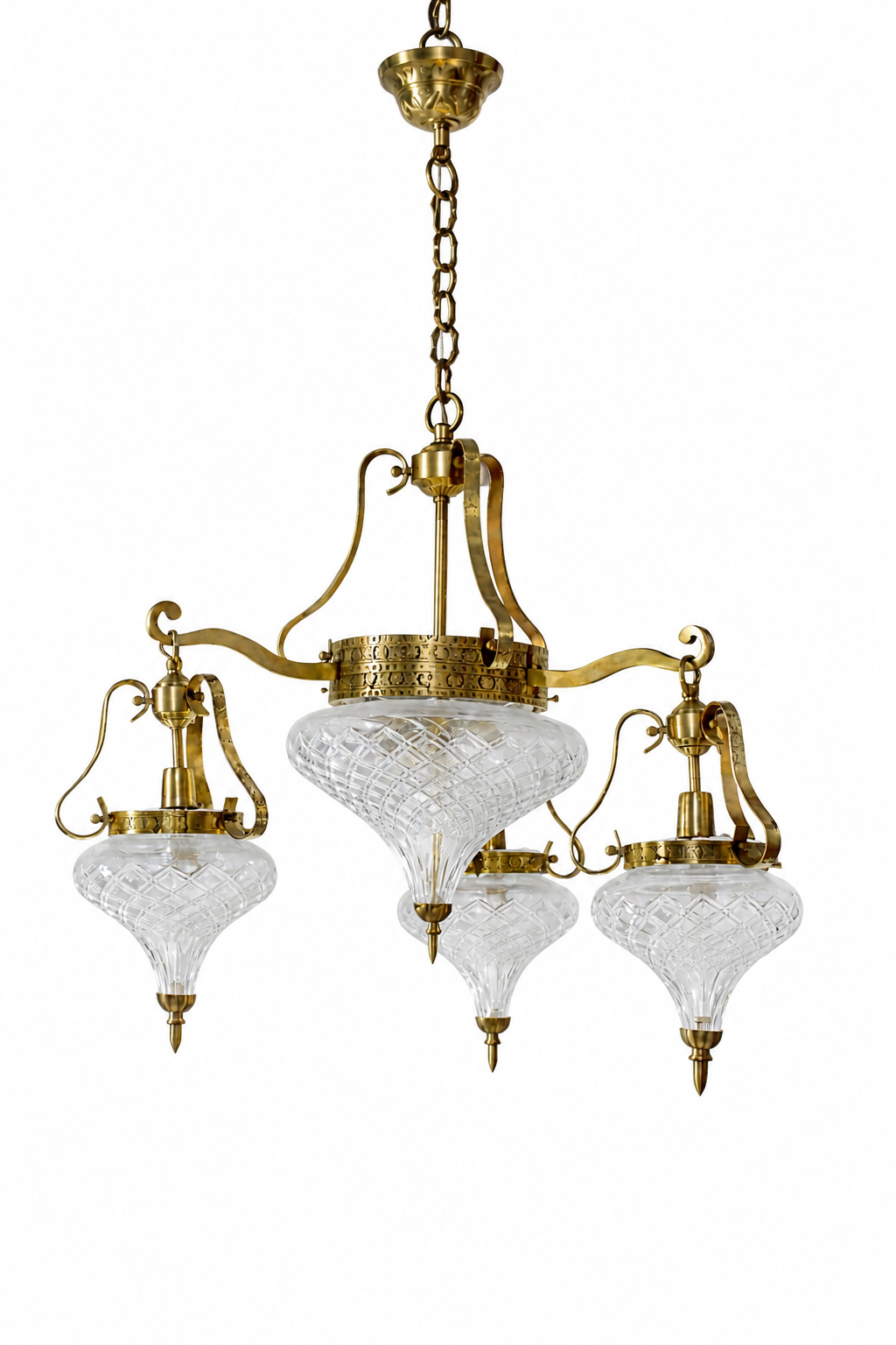 Shankh Diamond-Cut Glass Chandelier — Four-Light Compact Scroll · SGE-CH-049 · Samrat Glass Emporium — view 2
