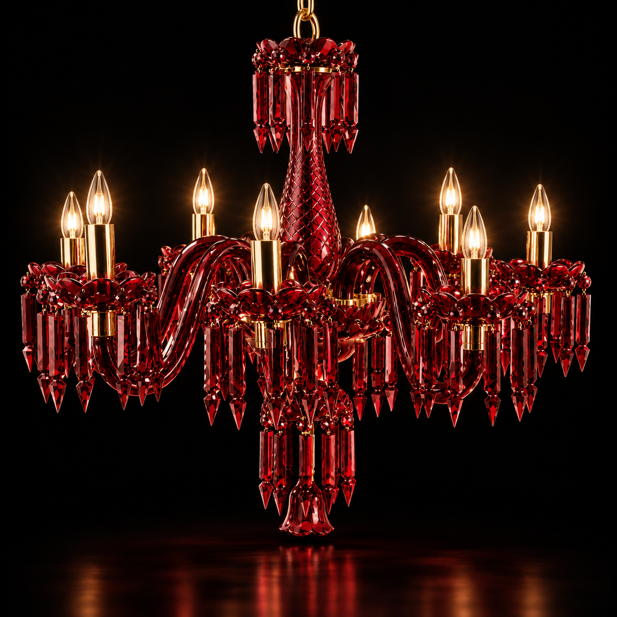 Neelpushp Ruby-Red Glass Eight-Light Chandelier