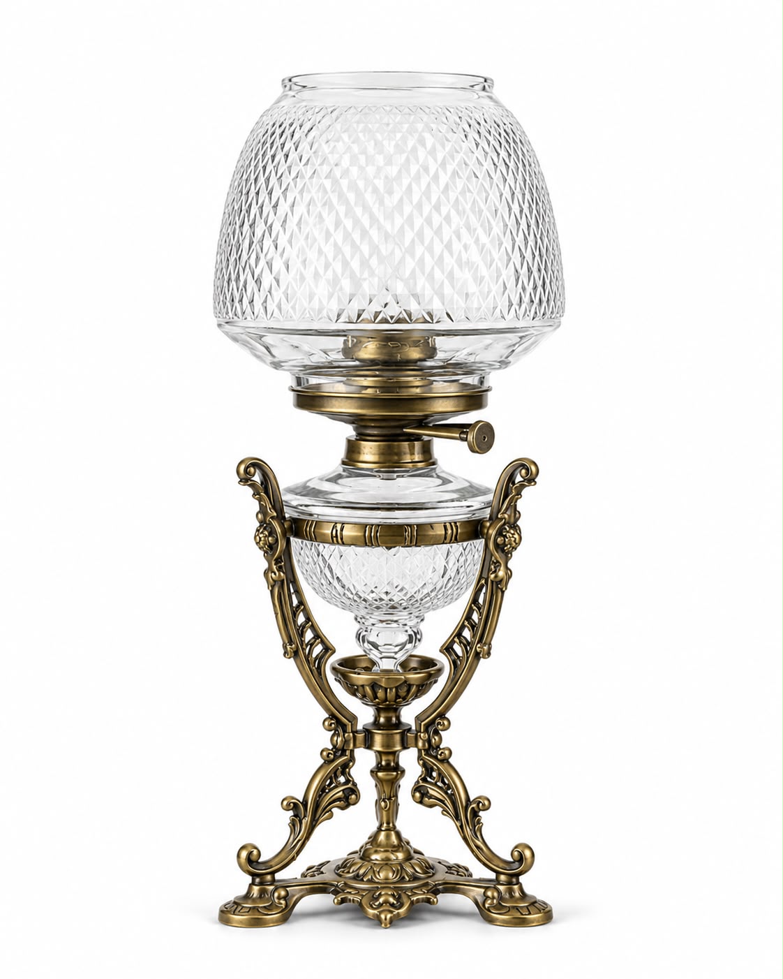 Noorani Diamond-Cut Hurricane Antique-Brass Table Lamp · SGE-TL-008 · Samrat Glass Emporium — view 2