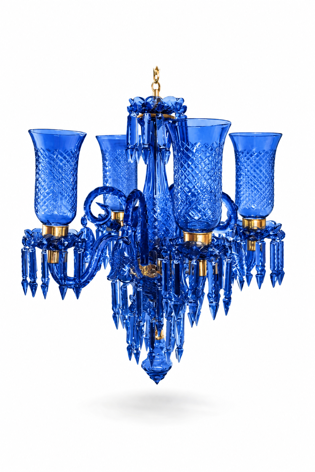 Meher Diamond-Cut Tulip Chandelier — 4-Light Cobalt Blue · SGE-CH-132 · Samrat Glass Emporium — view 2
