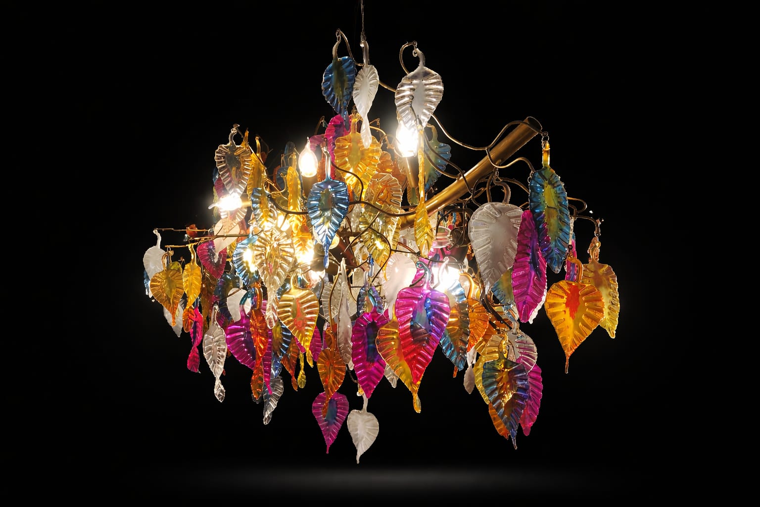 Varnapatra Multicolour Glass-Leaf Branch Chandelier