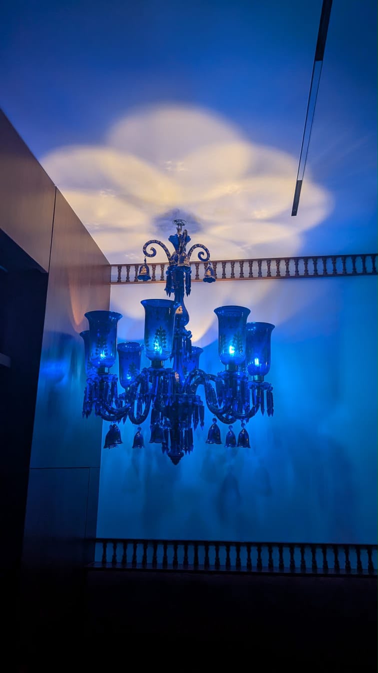 Bagh-e-Noor Cobalt Blue Glass Chandelier — Custom 8-Light Customisation, Mumbai Private Residence · Mumbai, Maharashtra · Samrat Glass Emporium