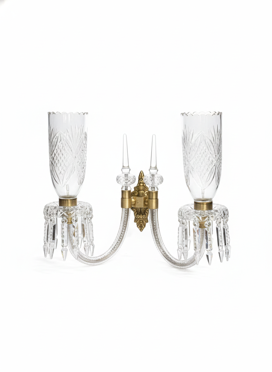 Noorvastra Scalloped Etched-Tulip Twin-Light Crystal Wall Sconce — Crown Crest · Wall Light · SGE-WL-049 · Samrat Glass Emporium — view 2