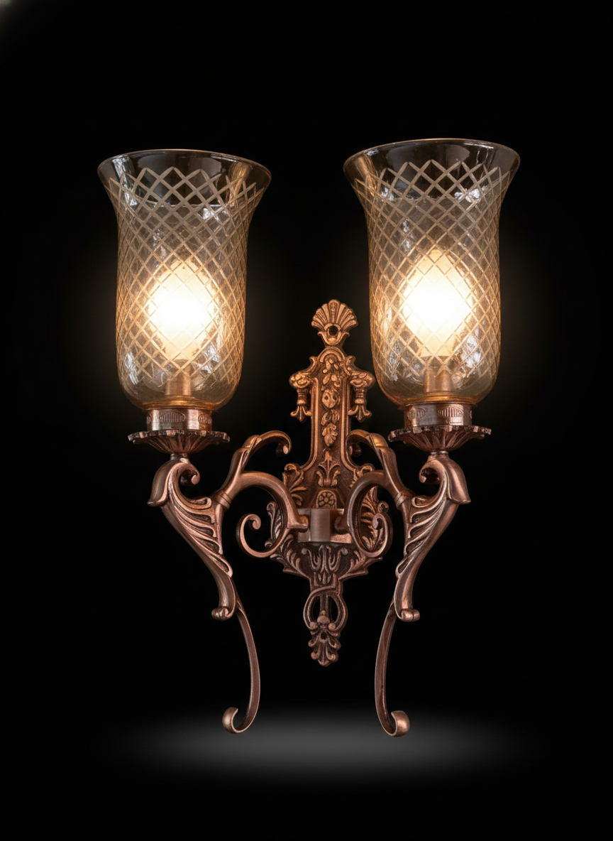 Tamralata Diamond-Lattice Clear Glass Twin-Light Wall Sconce