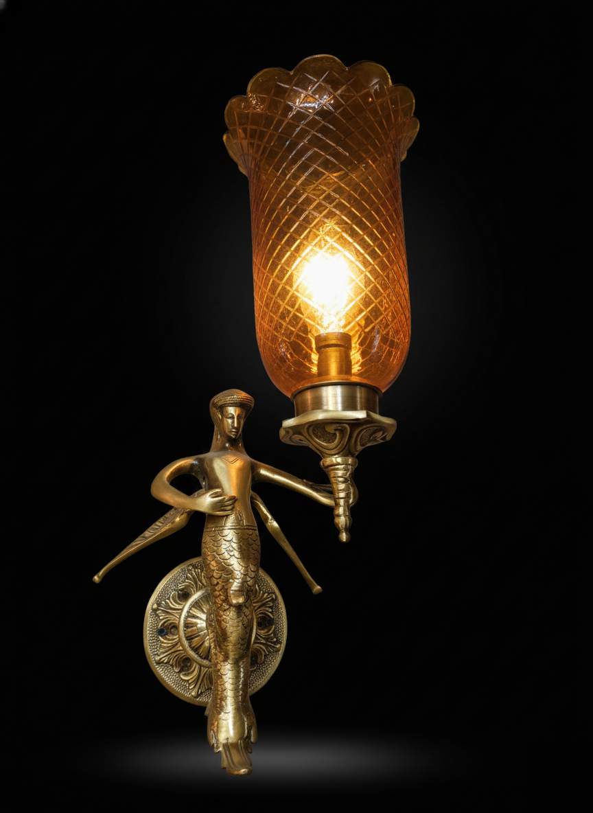 Matsyakanya Amber Diamond-Cut Glass Wall Lamp