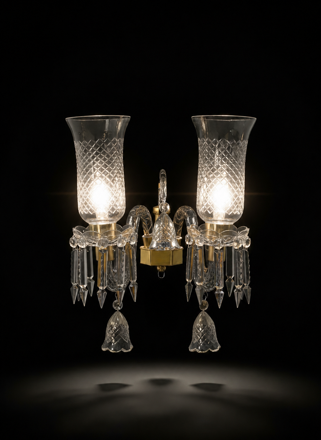 Meher Diamond-Cut Tulip Twin-Light Crystal Wall Sconce — Crystal Clear