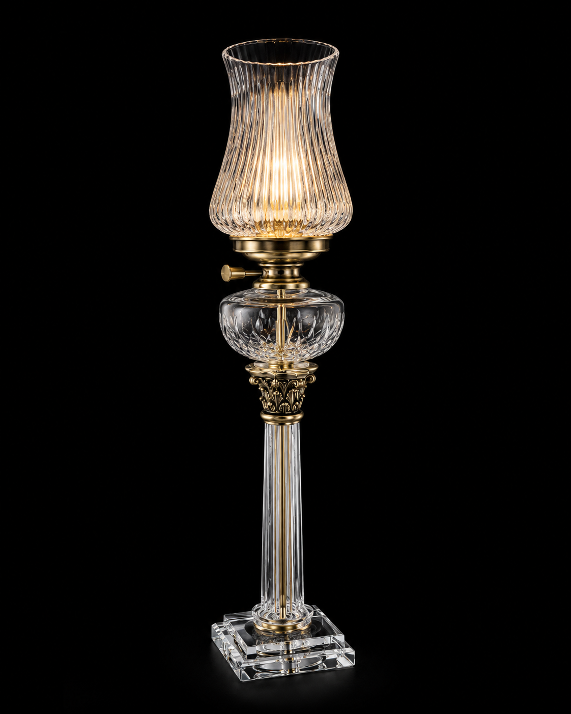 Virāsat Corinthian Crystal Table Lamp — Fluted Hurricane Shade