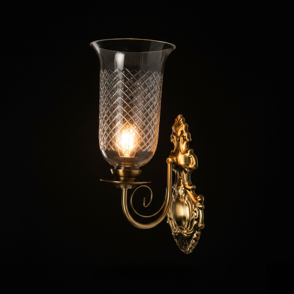 Rajvilas Diamond-Lattice Clear Glass Hurricane Wall Lamp · Wall Light · SGE-WL-010 · Samrat Glass Emporium