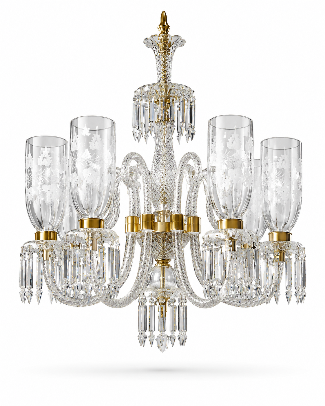 Noorvastra Etched-Tulip Six-Light Crystal Chandelier — Crown Crest · SGE-CH-102 · Samrat Glass Emporium — view 2
