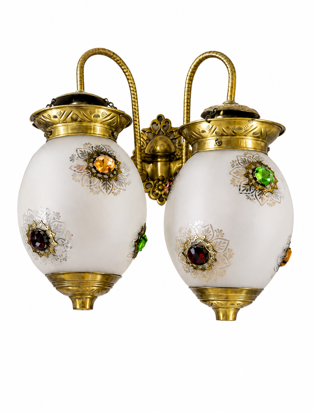 Noorjaal Jewel-Medallion Frosted Glass Twin Hanging Wall Lantern · Wall Light · SGE-WL-130 · Samrat Glass Emporium — view 2