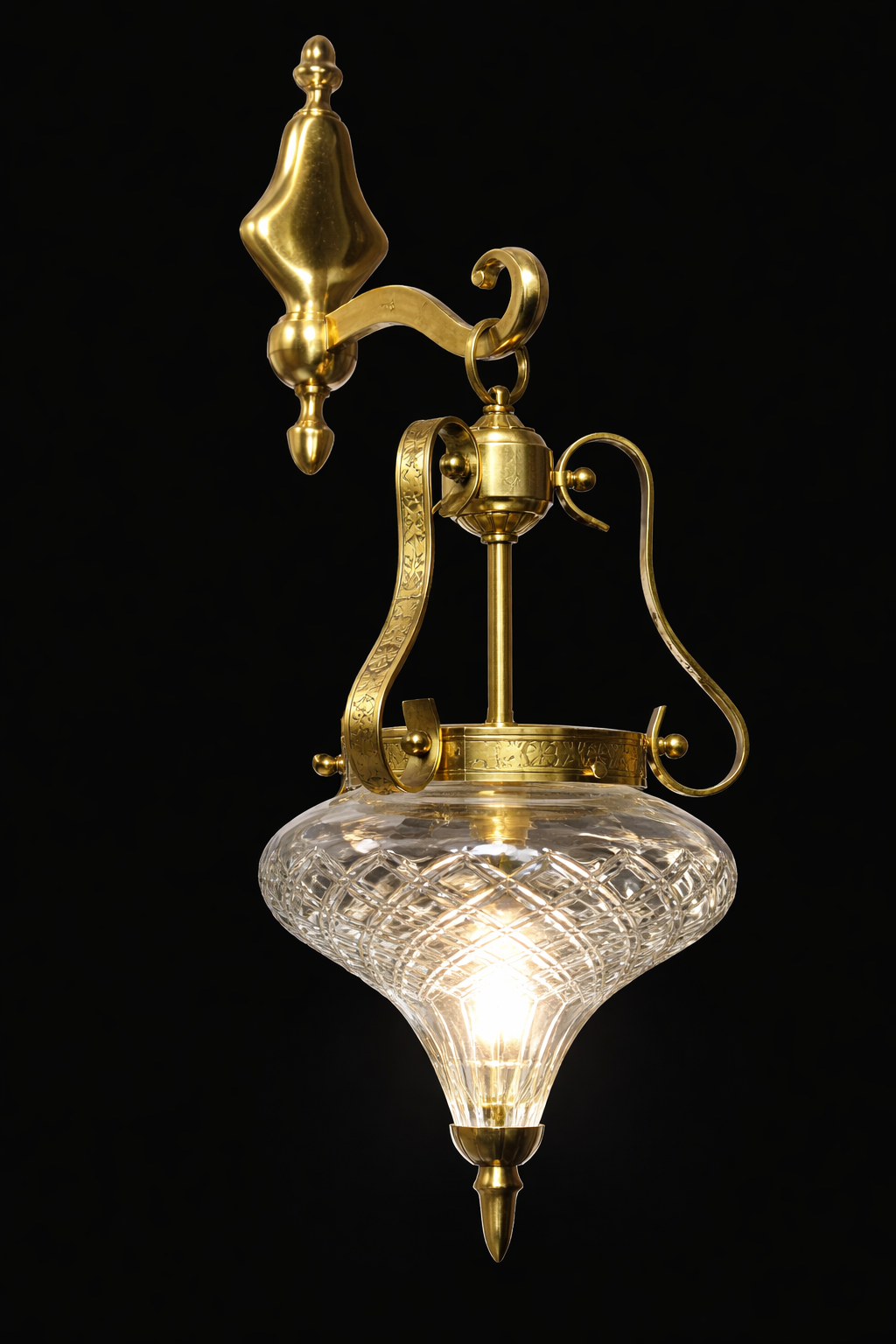 Shankh Diamond-Cut Glass Single-Light Scroll-Arm Wall Lantern