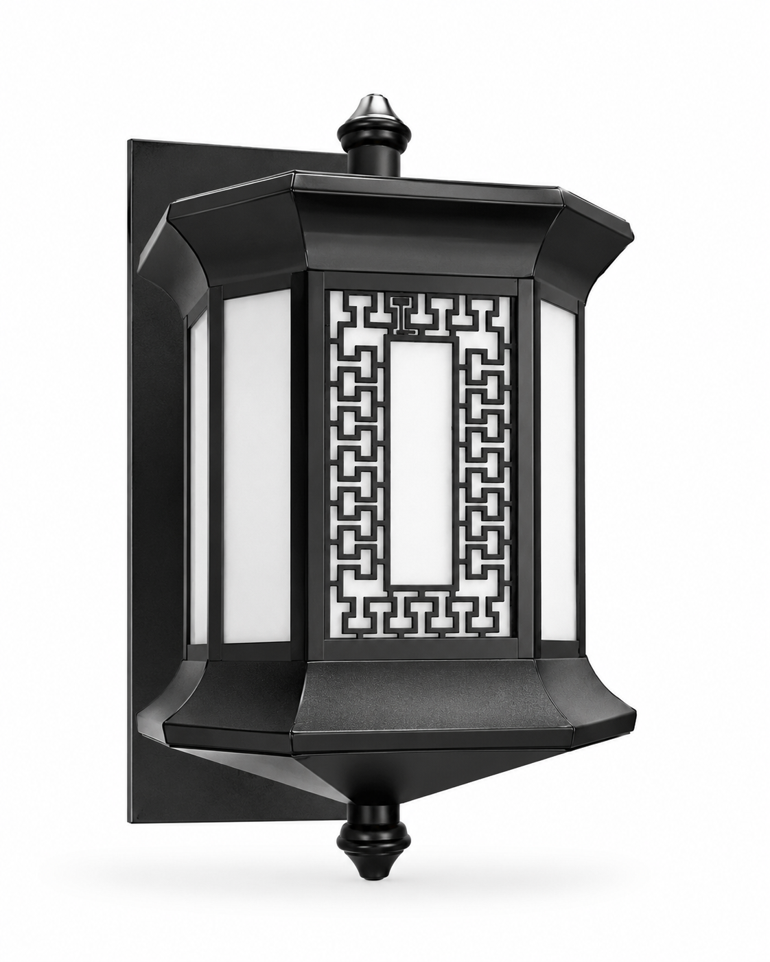 Yantra Greek-Key Matte-Black Outdoor Wall Lantern · Gate Light · SGE-GL-010 · Samrat Glass Emporium — view 2