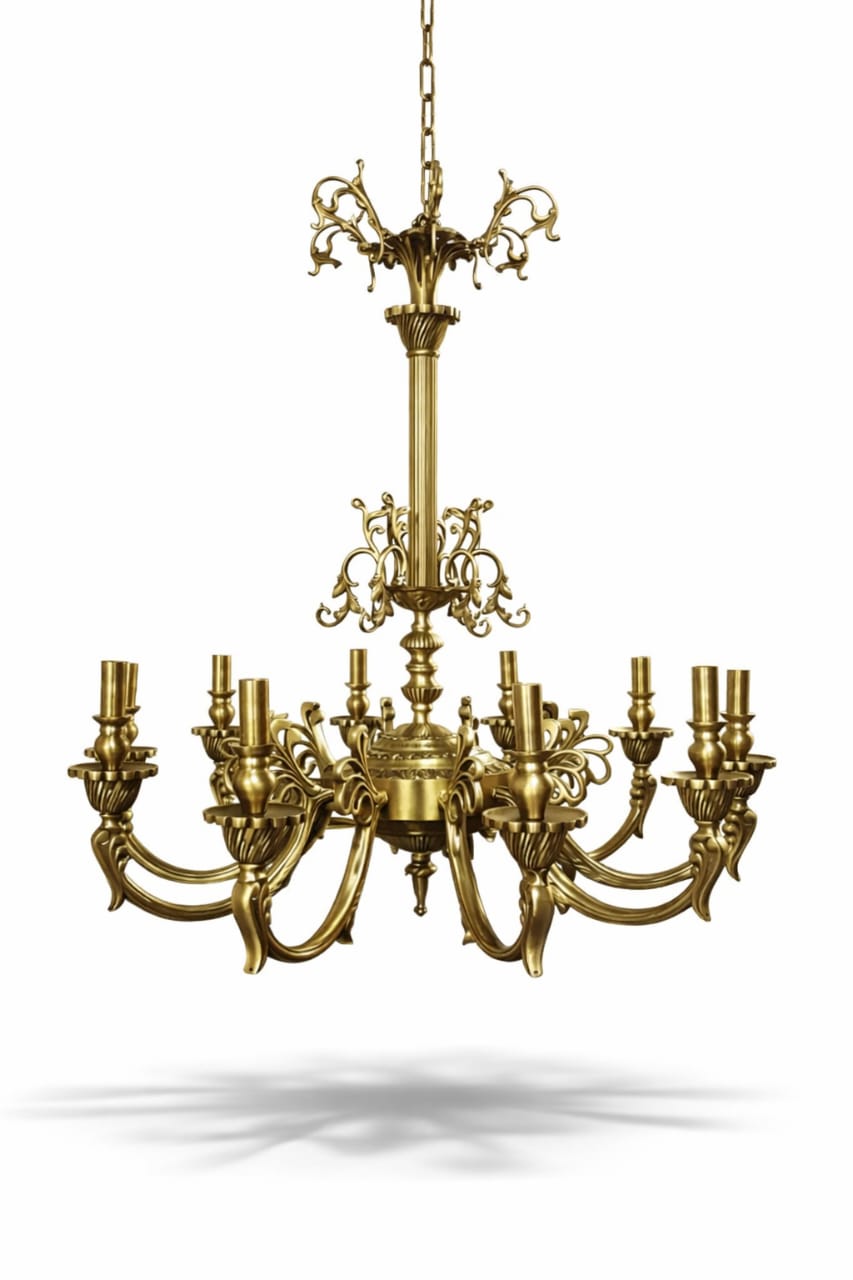 Mayurcrest Crystal-Draped Ten-Light Antique Gold Chandelier · SGE-CH-001 · Samrat Glass Emporium — view 2