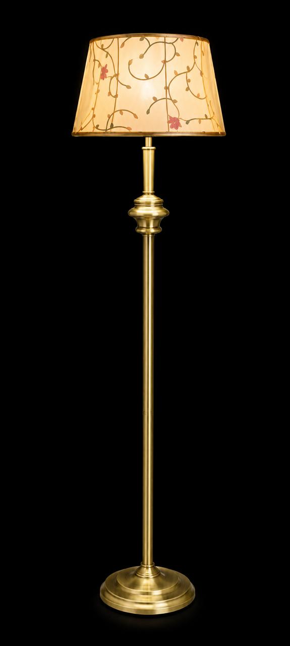 Swarna Classic Brass Column Floor Lamp — Floral Vine Shade