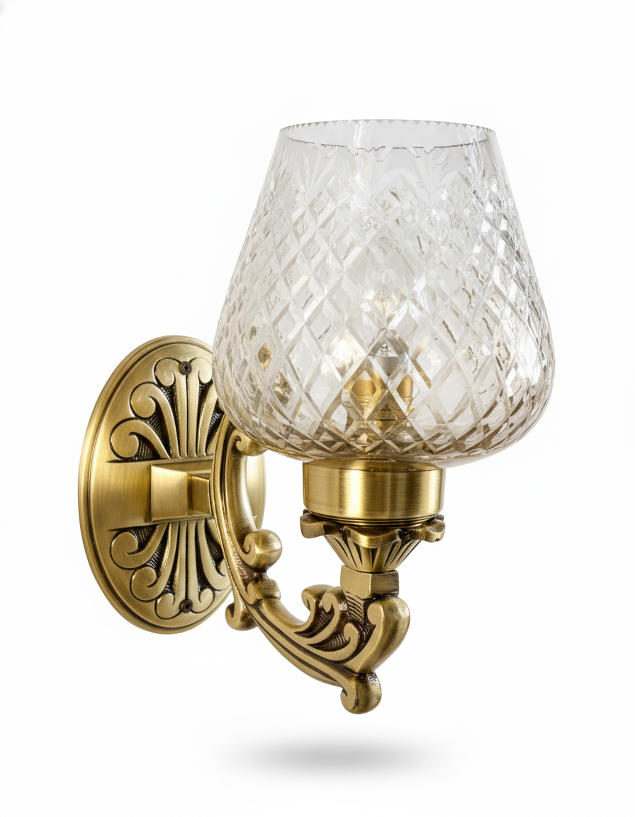 Vajrarekha Diamond-Lattice Clear Glass Single-Light Wall Sconce · Wall Light · SGE-WL-054 · Samrat Glass Emporium — view 2