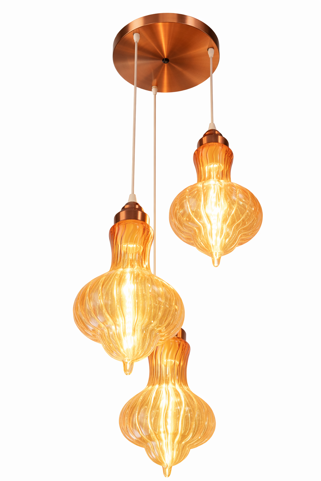 Ambar Gulnar Three-Light Cluster Pendant · Hanging Light · SGE-HL-080 · Samrat Glass Emporium — view 2