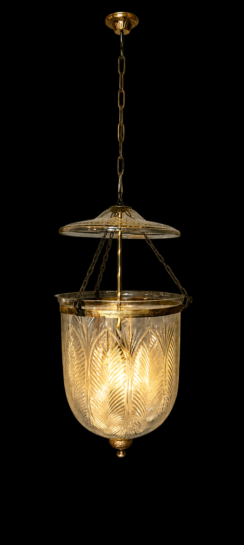 Feather Etched Glass Bell Hanging Light
