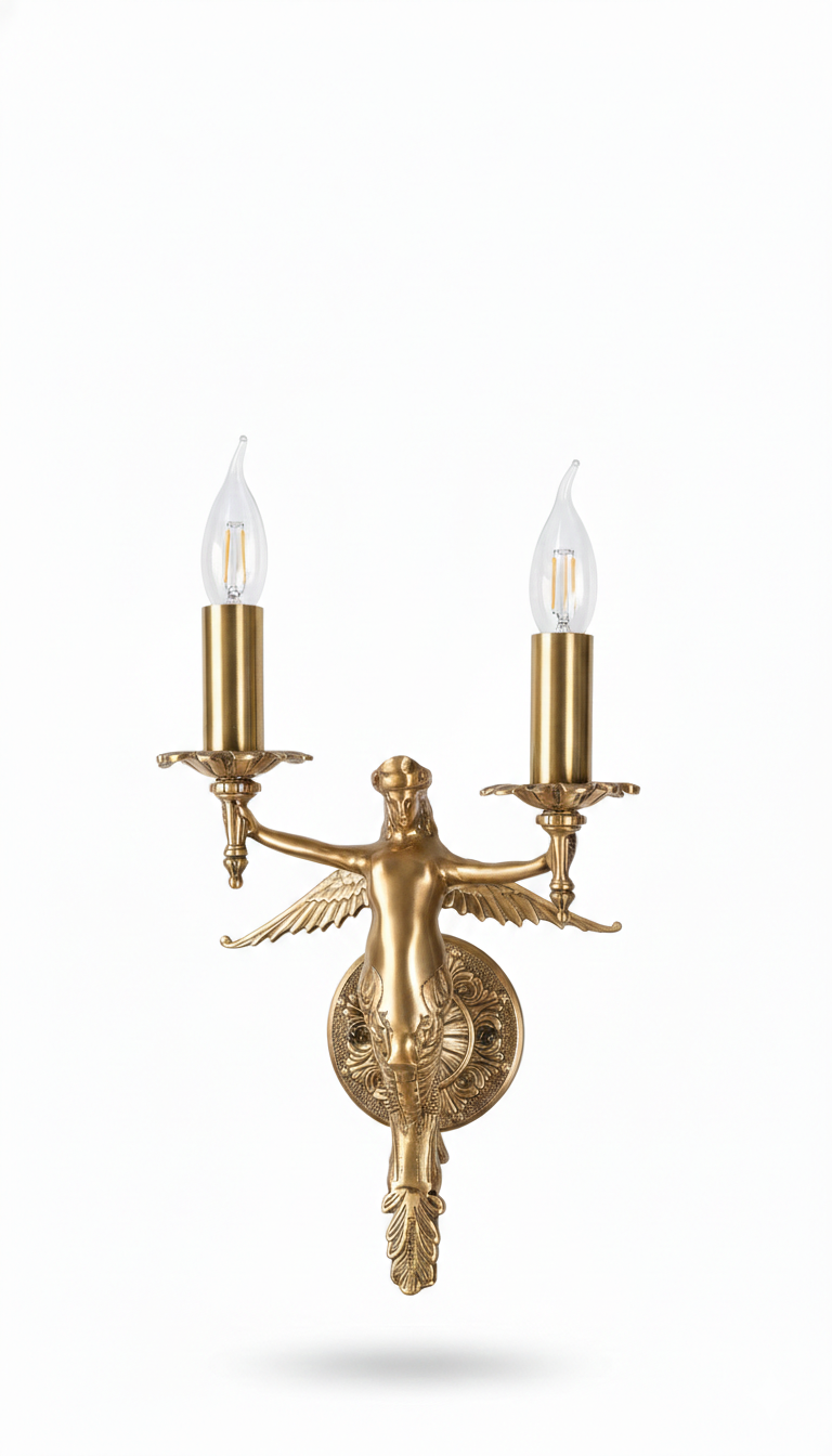 Garudini Winged-Figure Twin-Light Antique Brass Wall Sconce · Wall Light · SGE-WL-041 · Samrat Glass Emporium — view 2