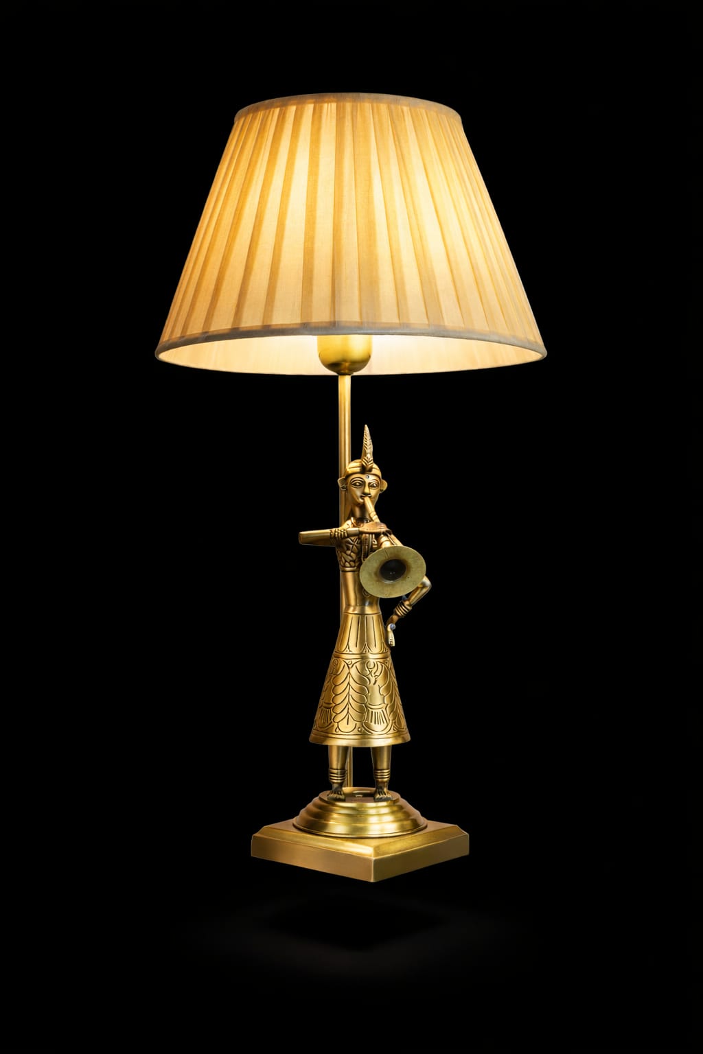 Folk Musician Gilt Brass Table Lamp