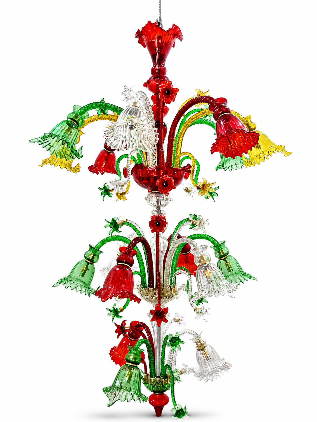 Gulzar Ruby Seventeen-Light Three-Tier Multicolour Glass Chandelier · SGE-CH-070 · Samrat Glass Emporium — view 2