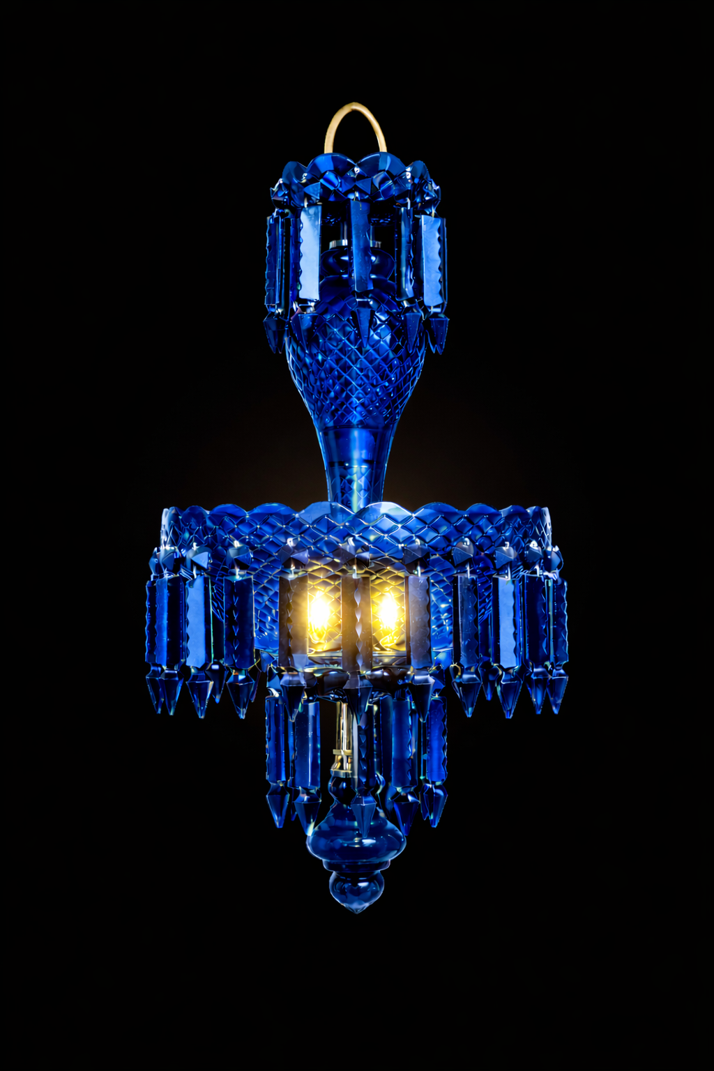 Haritma Cobalt Cut-Glass Hanging Light — Twin-Light Prism Cascade
