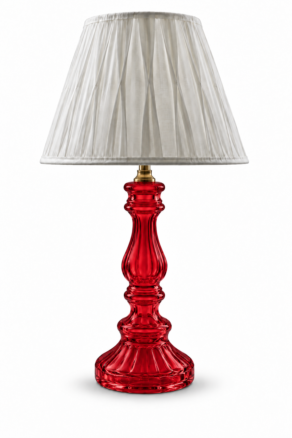 Rangstambh Ruby-Red Fluted-Glass Baluster Table Lamp — Pleated Ivory Shade · SGE-TL-091 · Samrat Glass Emporium — view 2