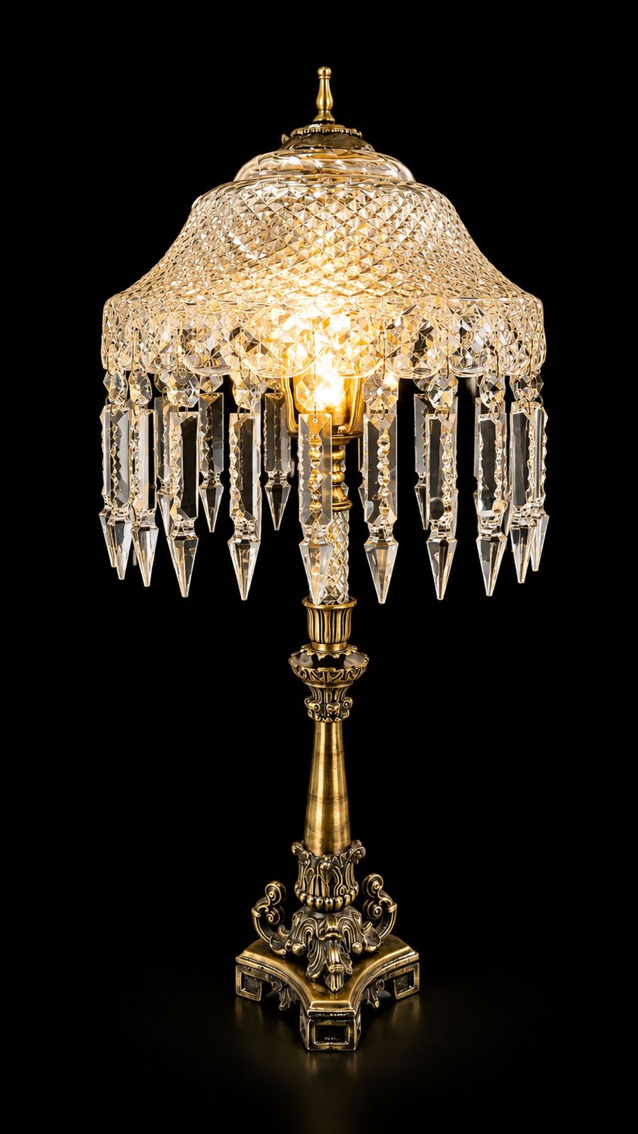 Diamond Cut Prism Antique Brass Table Lamp