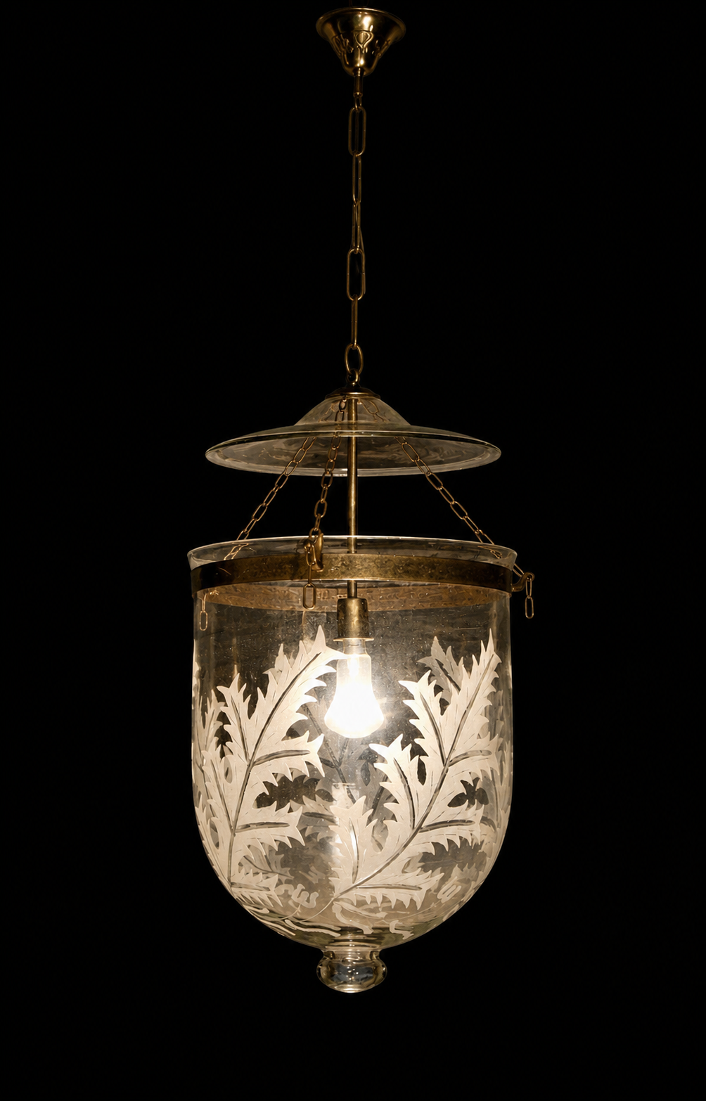 Kandil Bell-Jar Glass Hanging Light — Etched Fern Grand